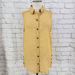 Jones & Co Yellow Linen Tunic Lagenlook Beach Vacation Lagom Button Boxy Large